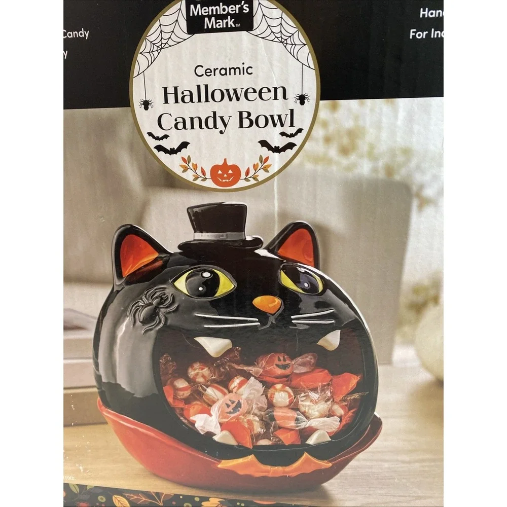 Black Cat Halloween Ceramic Candy Bowl Trick or Treat Party Member's Mark